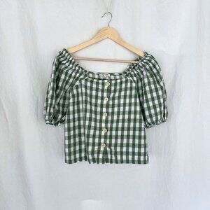 Madewell Green Gingham Crop Top